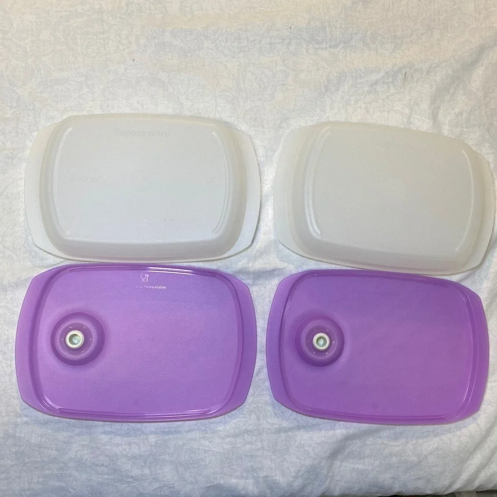 Tupperware Microwave Reheatable 850mL Storage Containers Purple Lids Lot 2‎